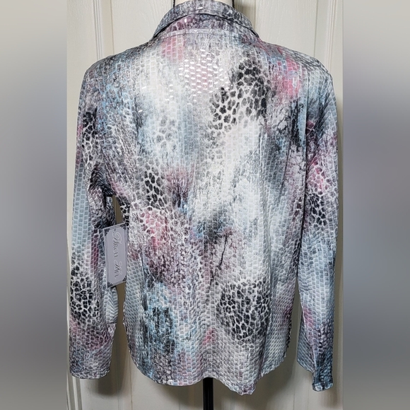 Birch Hill Abstract Metallic Shimmer Zip Jacket Women’s PL Petite Large NWT - Picture 2 of 6